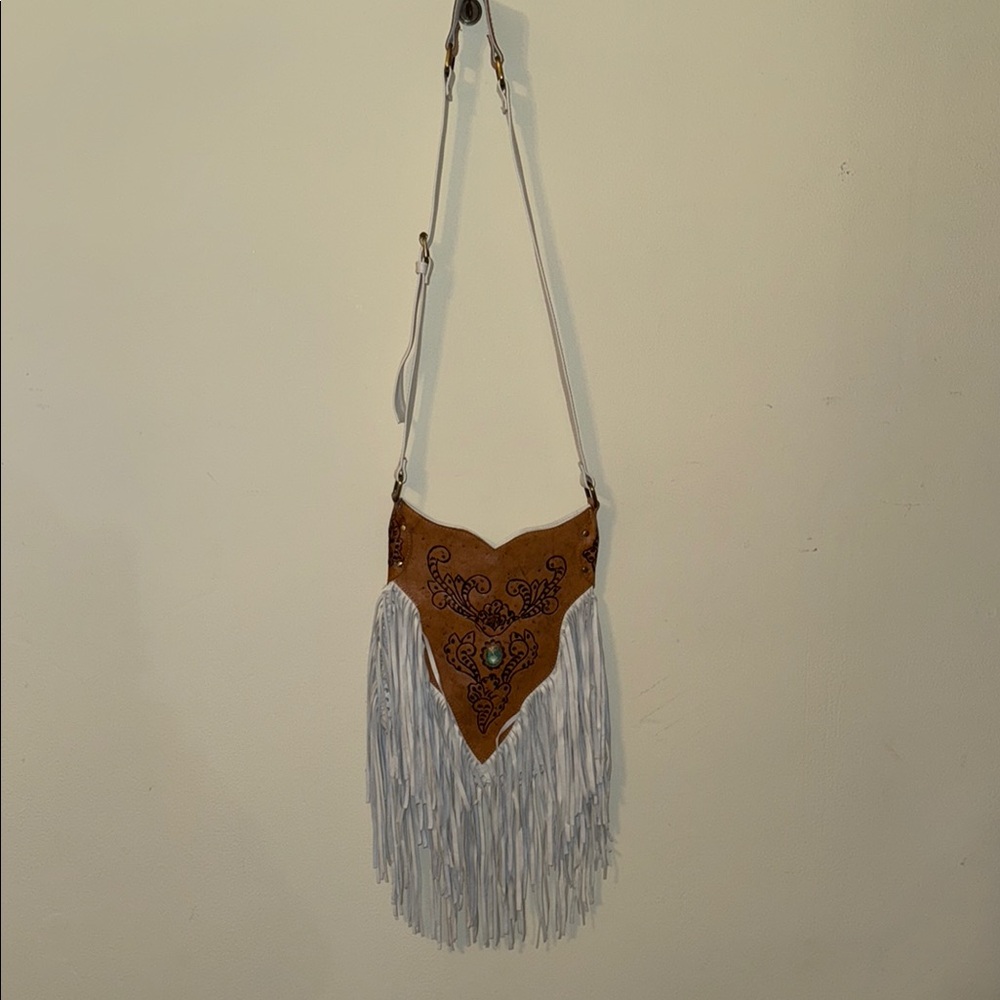 Bohemian BoHo White Leather Crossbody Bag